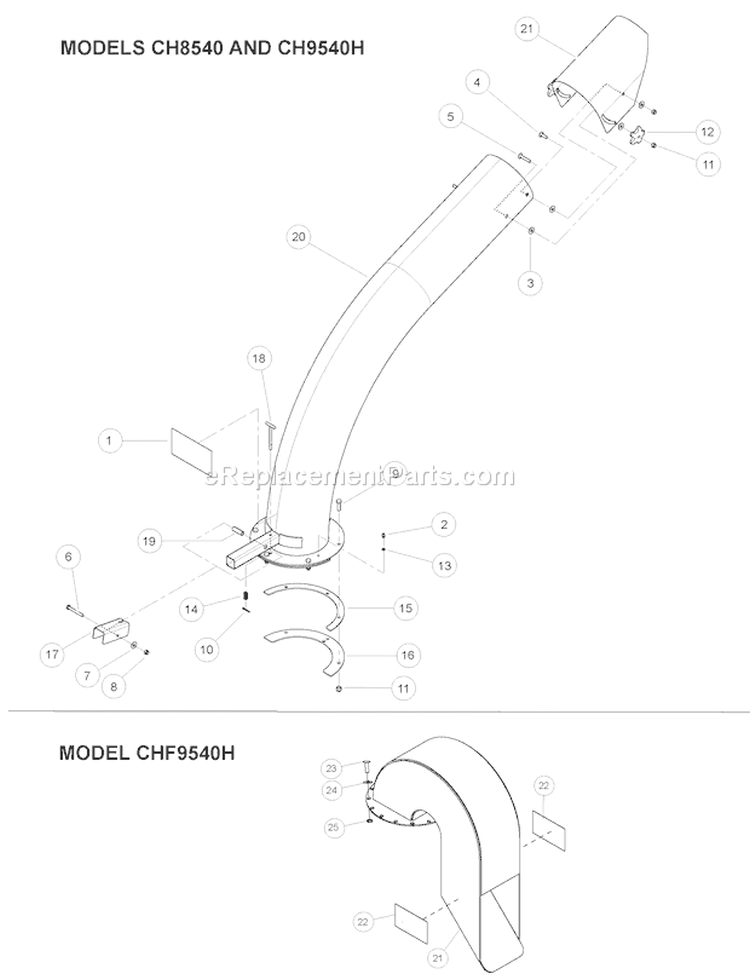 Discharge Chute (CH8540 and CH9540H) Diagram and Parts List for CH9540H 72854 Bear Cat Chipper Shredder